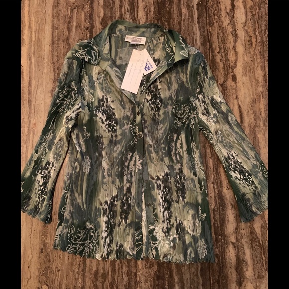 E &K Designs GREEN FLORAL PRINT BUTTON  BLOUSE XL - Picture 7 of 7